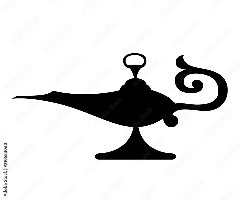 Black silhouette. Oil lamp illustration. Aladdin magic or genie lamp. Flat  style vector illustration. Isolated on white background vector de Stock |  Adobe Stock