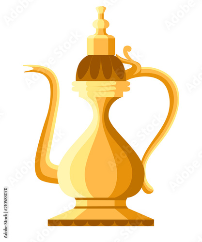 Beautiful traditional coffee pot . Arabic classic coffee pot. Flat style vector illustration. Isolated on white background