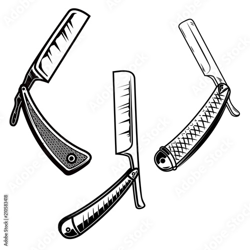 Set og retro style barber razors. Design element for poster, card, banner, sign, emblem.