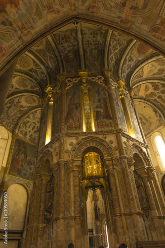 Tomar, Portugal, June 11, 2018: Interior of the Tomar's Knights Templar Round church decorated with late Gothic painting