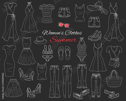 Women clothes collection. vector sketch illustration.