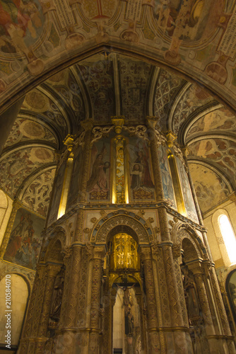 Tomar, Portugal, June 11, 2018: Interior of the Tomar's Knights Templar Round church decorated with late Gothic painting