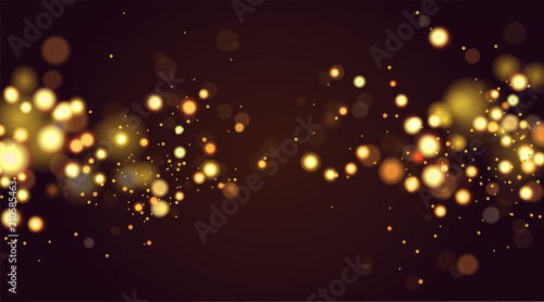 Abstract defocused circular golden bokeh sparkle glitter lights background. Magic christmas background. Elegant, shiny, metallic gold background. EPS 10
