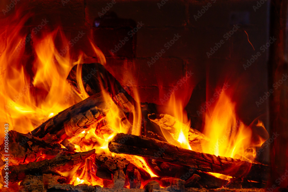 fire in oven with coals