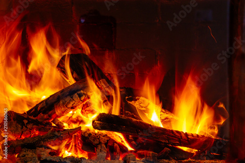 fire in oven with coals