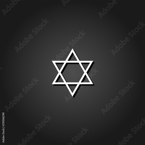 Star David icon flat. Simple White pictogram on black background with shadow. Vector illustration symbol