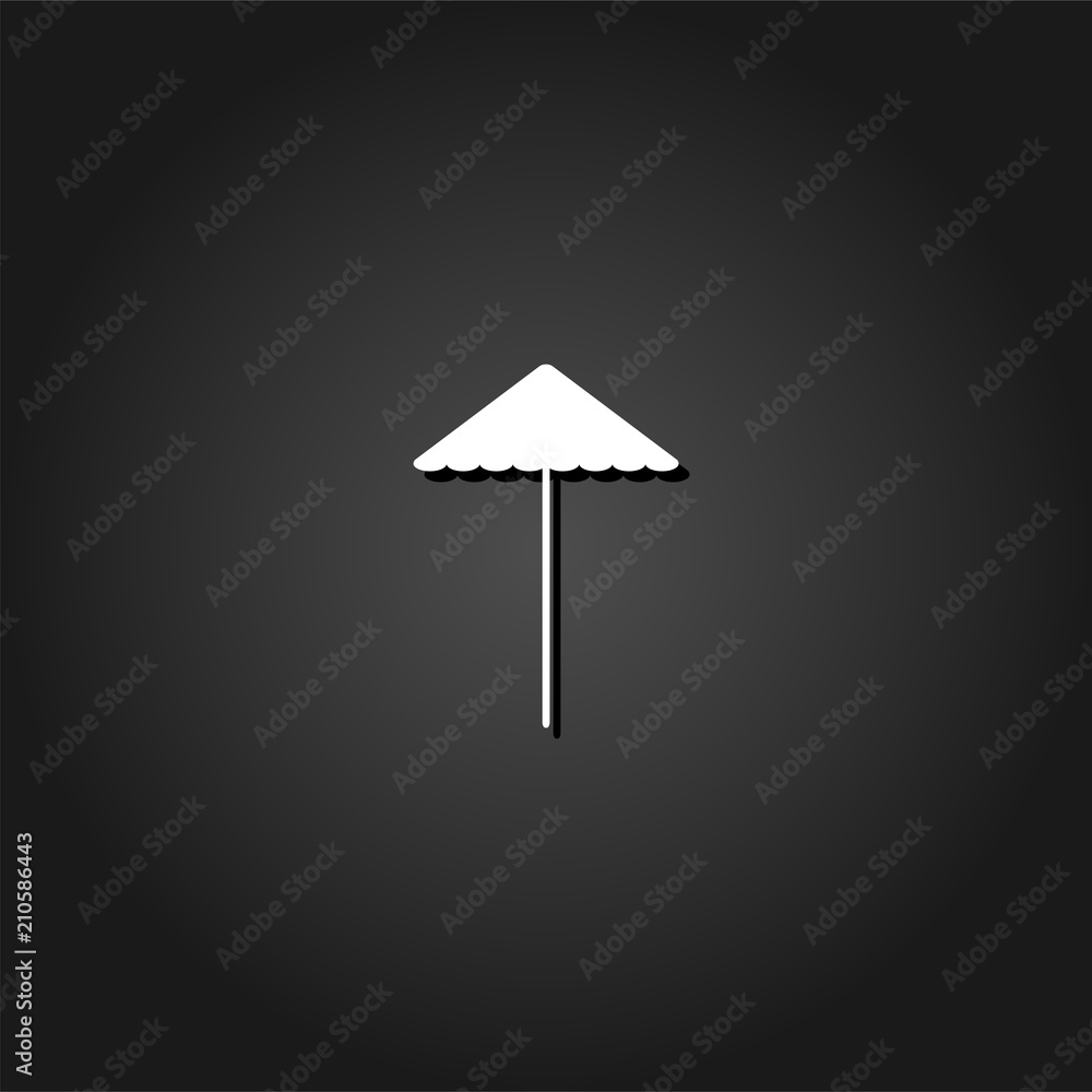 Beach umbrella icon flat. Simple White pictogram on black background with shadow. Vector illustration symbol