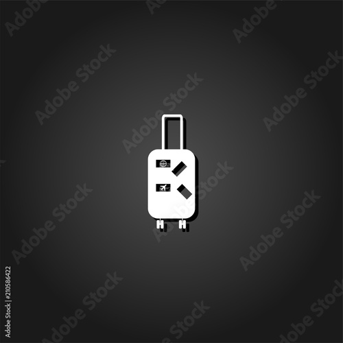 Travel bag icon flat. Simple White pictogram on black background with shadow. Vector illustration symbol