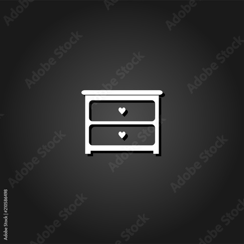 Dresser with drawers icon flat. Simple White pictogram on black background with shadow. Vector illustration symbol