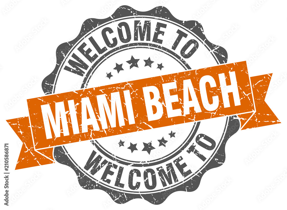 Fototapeta premium Miami Beach round ribbon seal