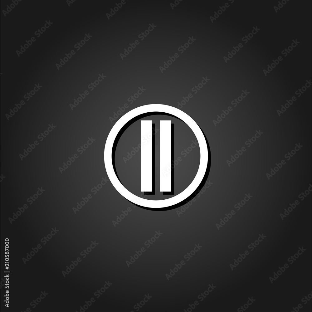 Pause button icon flat. Simple White pictogram on black background with shadow. Vector illustration symbol Pause button icon flat. Simple White pictogram on black background with shadow. Vector illustration symbol