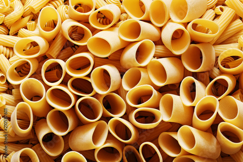 Big yellow italian pasta close up from above