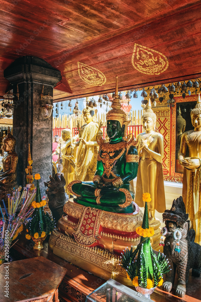 Replica of the Emerald Buddha at Wat Phra That Doi Suthep, which is the major tourist destination in Chiang Mai, Thailand.