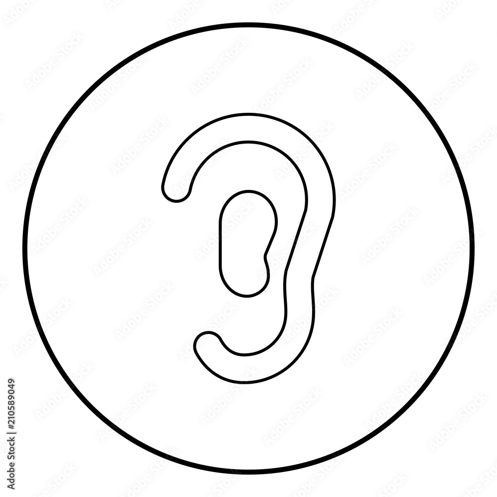 Ear icon black color in circle round Ear icon black color in circle round