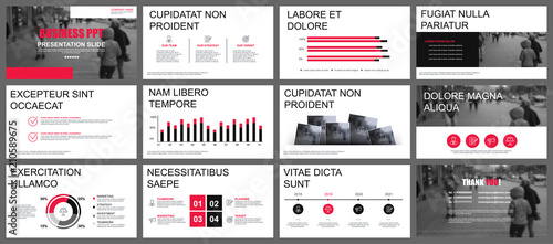 Red and black business presentation slides templates from infographic elements. Can be used for presentation template, flyer and leaflet, brochure, marketing, advertising, annual report, banner.