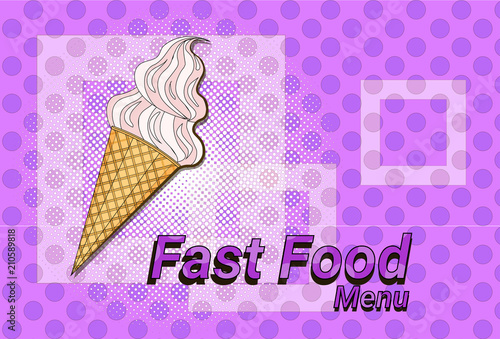 Ice cream sweet dessert fast food concept flat design vector illustration