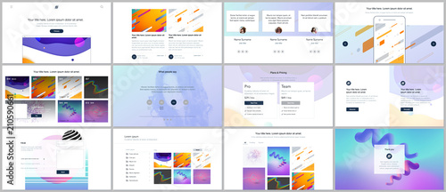 Vector templates for website design, minimal presentations, portfolio with geometric colorful patterns, gradients, fluid shapes. UI, UX, GUI. Design of headers, dashboard, features page, blog etc.