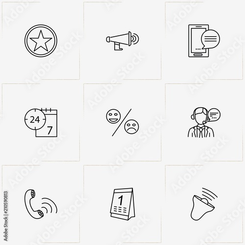 Online Support line icon set with loudspeaker, phone message and call center