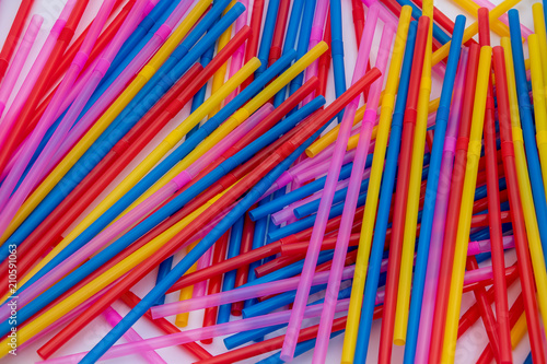 Multi coloured plastic drinking straws