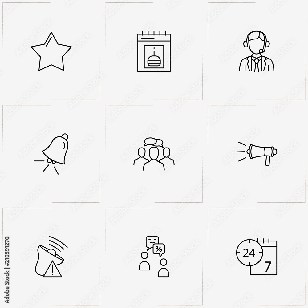 Obraz premium Online Support line icon set with conversation , call center and bell