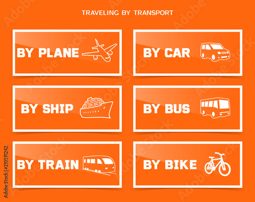 Travel by various transport icons set