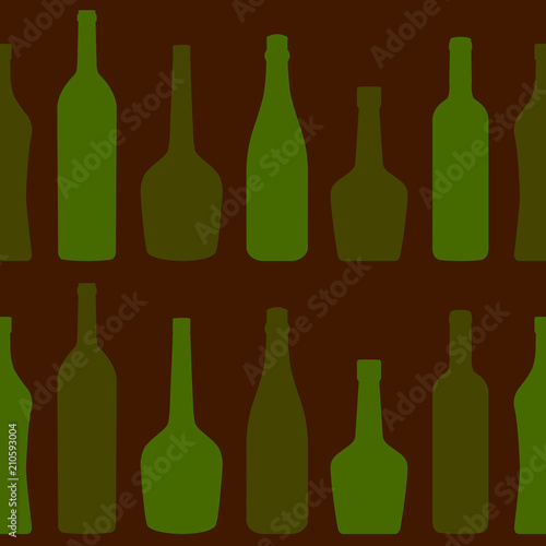 Seamless pattern with various bottles arranged in a row