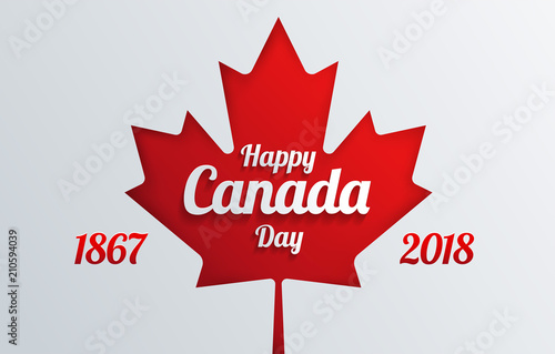 Happy Canada Day calligraphy greeting card - Canada maple leaf flag, 151 years Canada Independence day - vector illustration