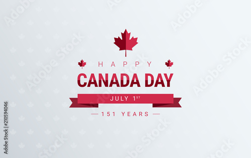 Canada Day greeting card background - red Happy Canada Day typography design, Canada maple leaf vector