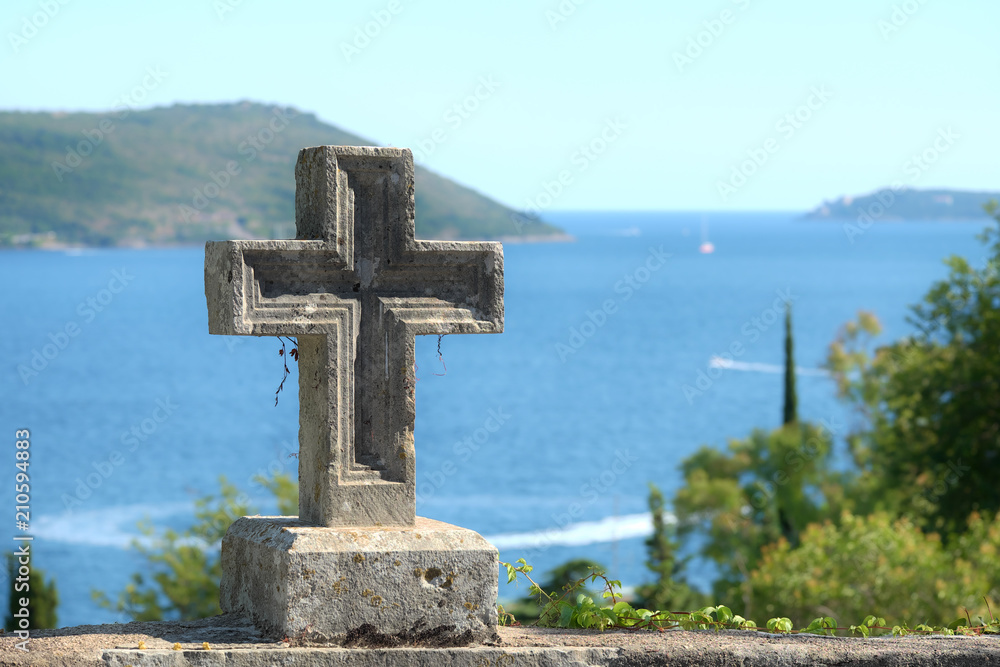 Stone Cross On Adriatic Coast