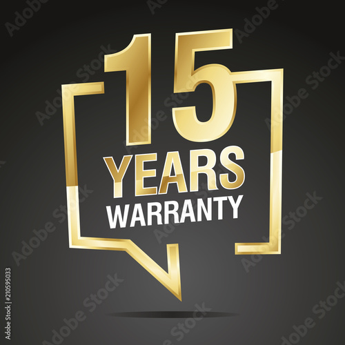 15 Years Warranty in speech brackets gold black sticker icon