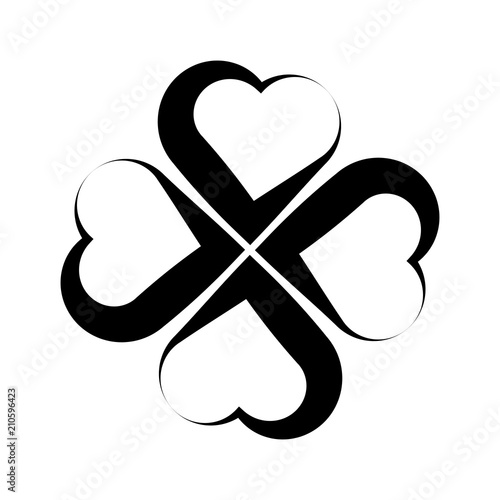 Shamrock symbol. Fourleaf clover black vector outline.