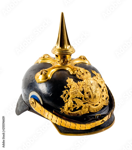 German helmet of the 19th century isolated on white background. Clipping path.