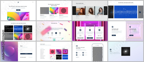 Vector templates for website design, minimal presentations, portfolio with vibrant colorful abstract gradient backgrounds. UI, UX, GUI. Design of headers, dashboard, contact forms, features page etc.
