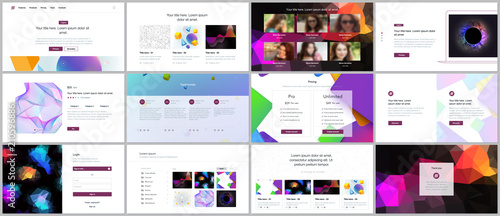 Vector templates for website design, minimal presentations, portfolio with vibrant geometric backgrounds made simple shapes in hipster style. UI, UX, GUI. Design of headers, features page, blog etc.