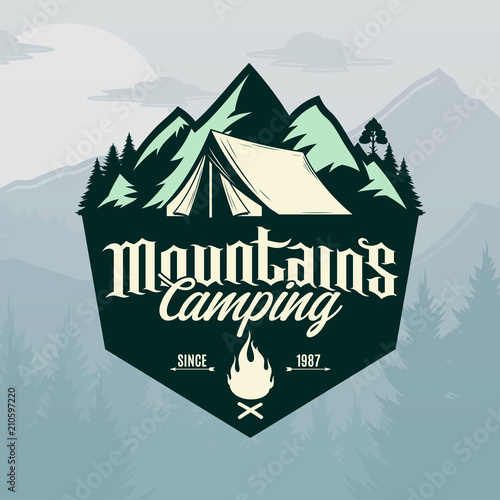 Vector mountains camping logo