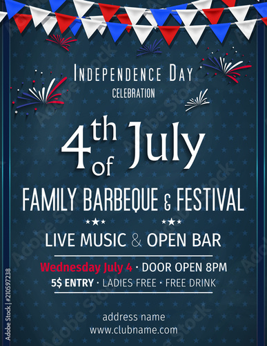 Happy independence day of America invitation - Barbeque party 4th of July.