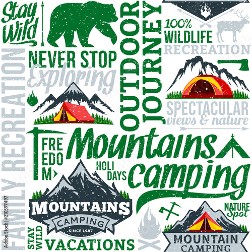 Vector camping retro styled seamless pattern or background