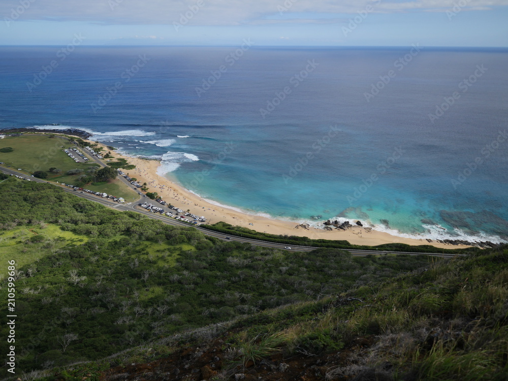 Sandy beach park Oahu island coast line