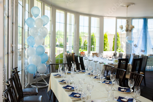 Tables decorated for baby's birthday