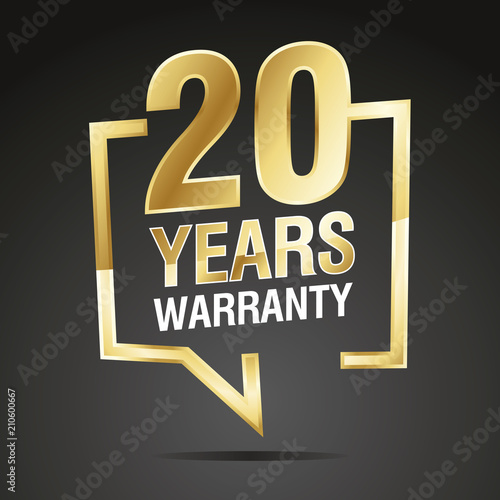 20 Years Warranty in speech brackets gold black sticker icon