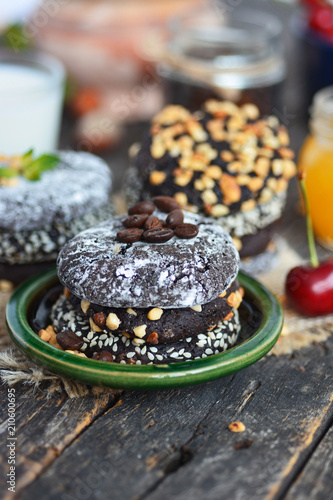 different types Brownie Cookies and table setting Sweet biscuits. Homemade pastry  