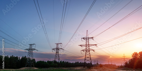 Power Line. pylon against a blue sky