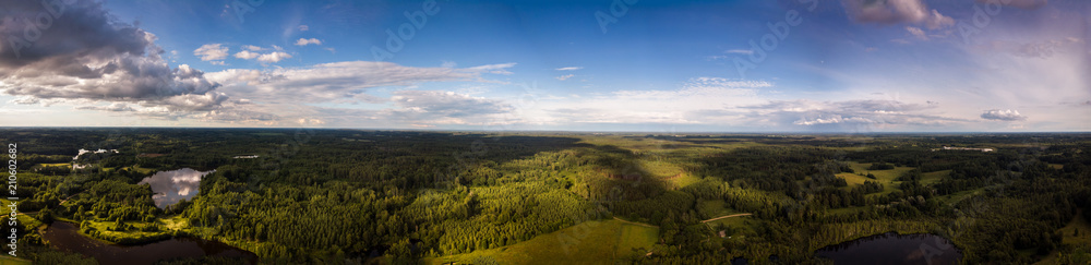  sunny and summer panoramic view from above with bird's eye