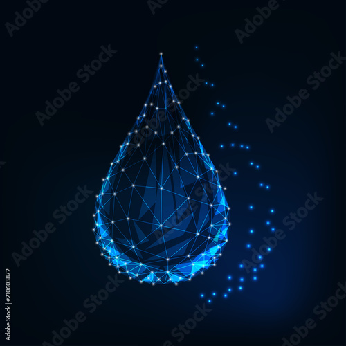 Drop, droplet of water, oil or cosmetics on abstract fututristic starry sky background.