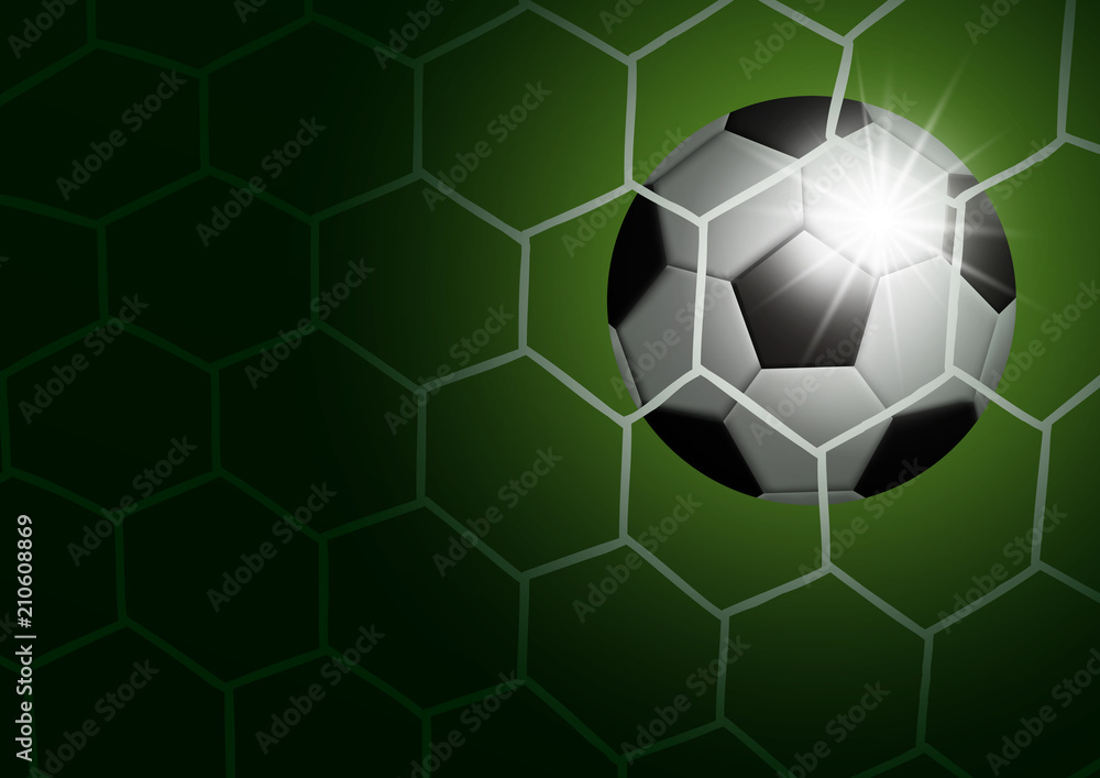 Obraz premium Soccer ball in goal with light vector illustration