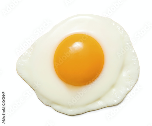 top view of fried egg isolated on white background