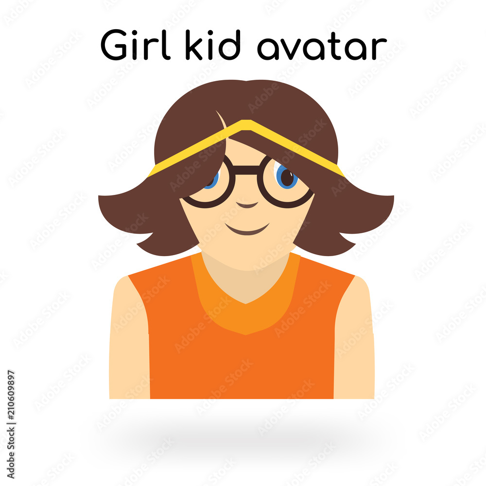 Girl kid avatar icon vector sign and symbol isolated on white background, Girl kid avatar logo concept