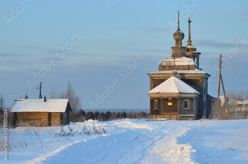Church of St. Nicholas in the village of Syrya in the winter morning (1866-1867 years). Arkhangelsk region
