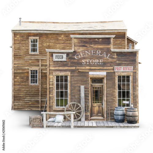 Fotografija Western town rustic general store on an isolated white background