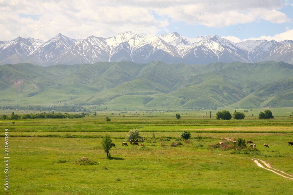 The beautiful scenic in Bishkek  with the Tian Shan mountains of Kyrgyzstan